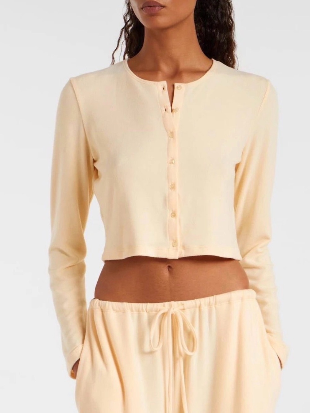 LESET Lauren Cropped Cardigan ll Cream Butter Yellow $160 Retail Size Medium